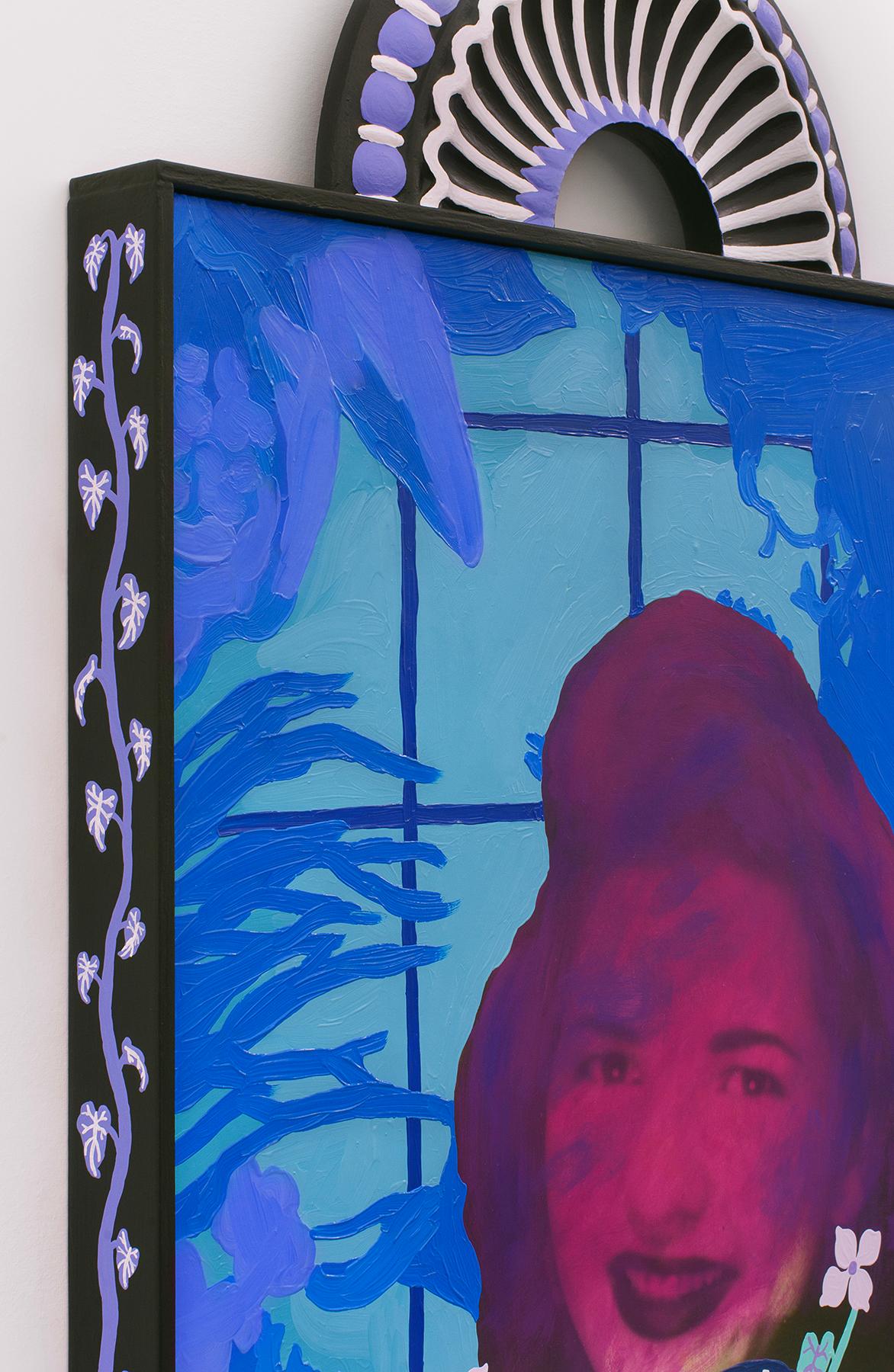 Untitled (Magenta Woman in Blue with Heart Leaf) - Painting by Daisy Patton