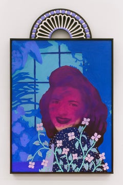 Sin título (Mujer magenta en azul con hoja de corazón)