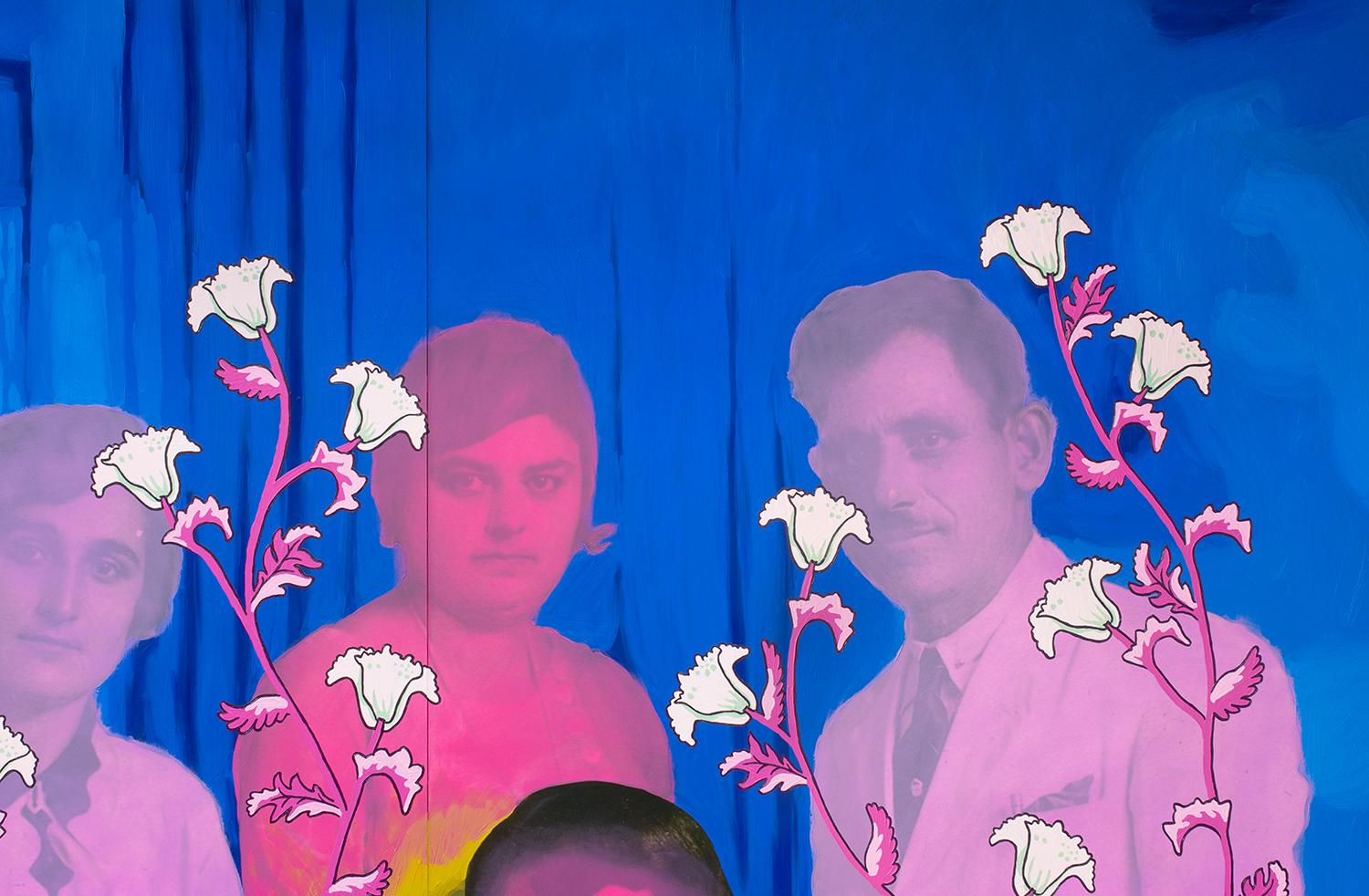 Untitled (Mother and Father with Two Daughters and White Flowers) - Painting by Daisy Patton
