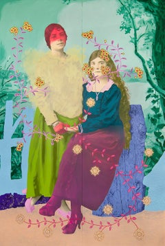 Untitled (Two Women Holding Hands with Painted Backdrop)
