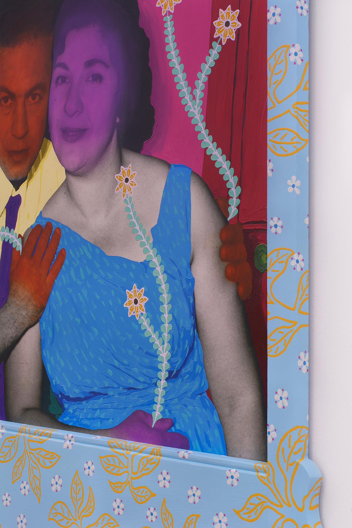 Untitled (Vibrant Couple with Ornate Ochre Flowers) - Painting by Daisy Patton