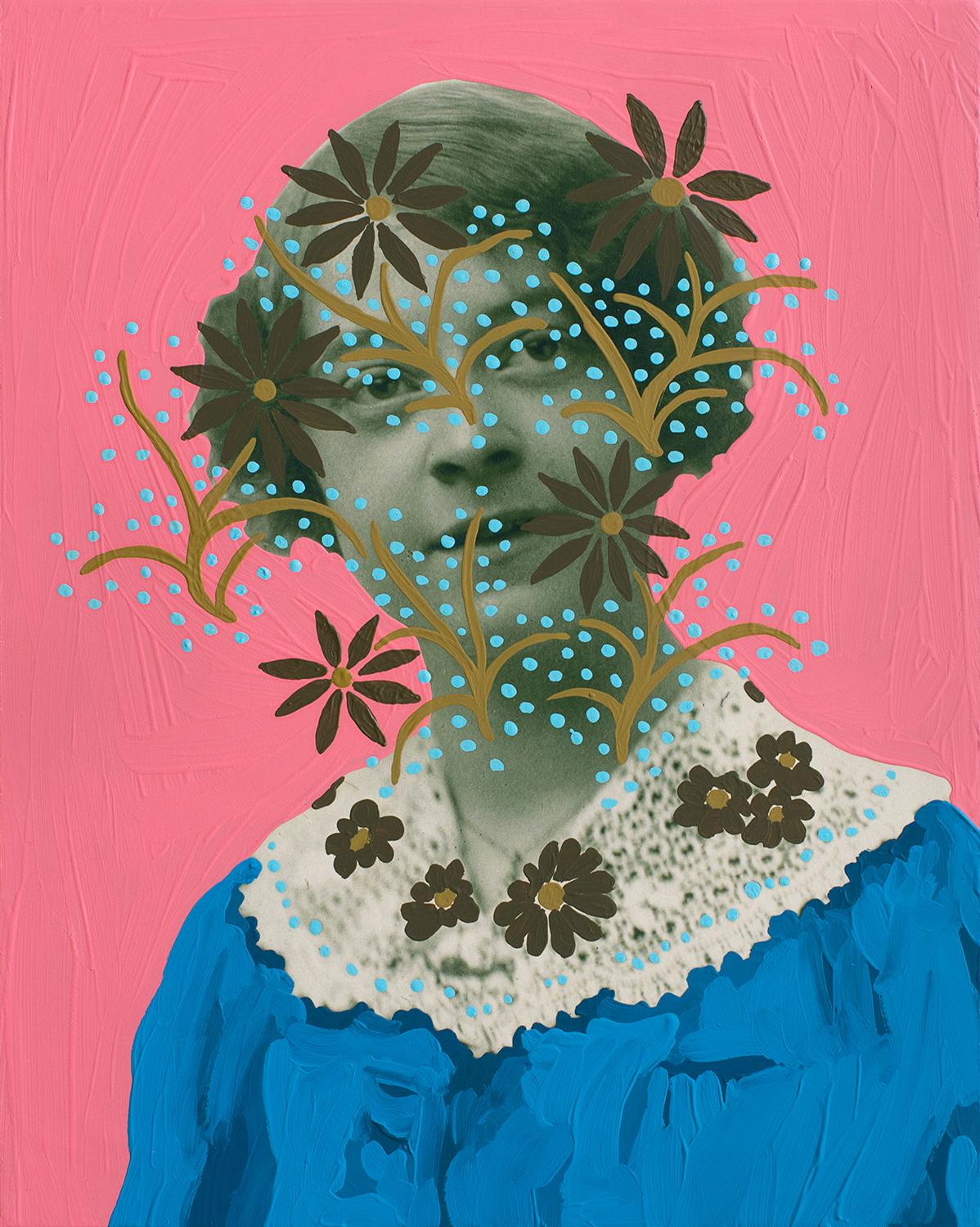 Untitled (Woman with Lace and Flowers) - Mixed Media Art by Daisy Patton