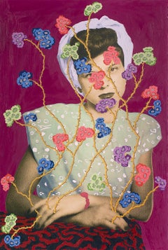 Woman with Headwrap and Multi-Colored Flowers