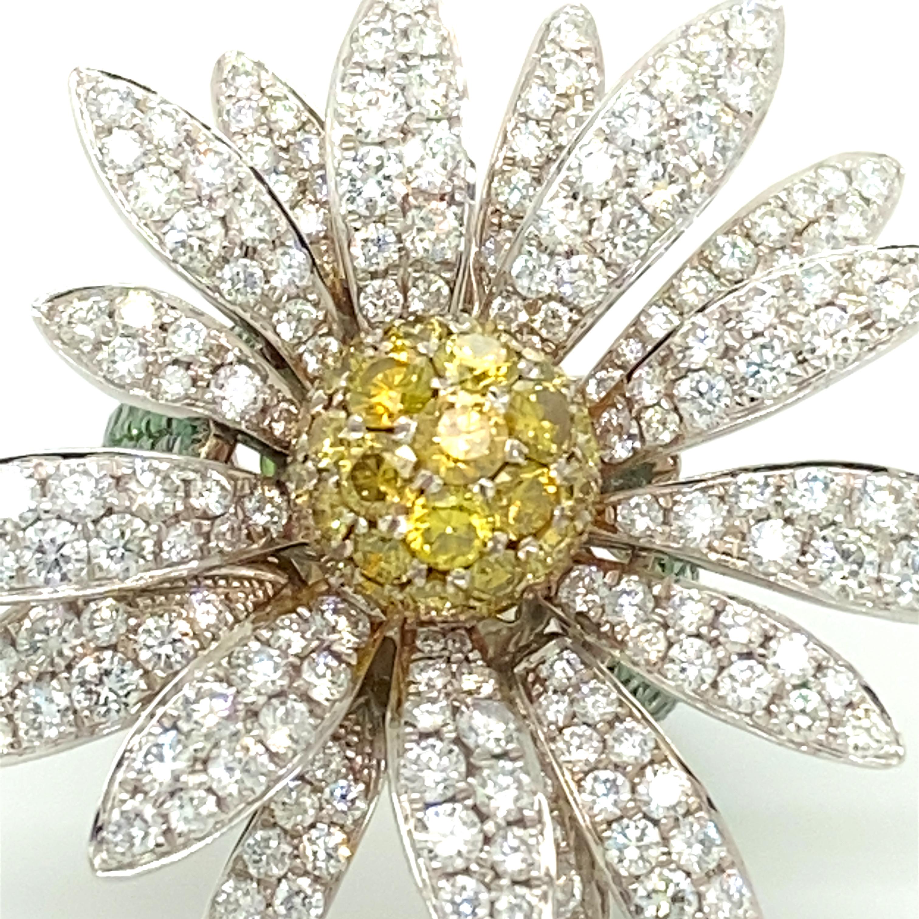 Daisy Ring with Diamonds and Tsavorites in 18 Karat White Gold by SILLAM 1835 13