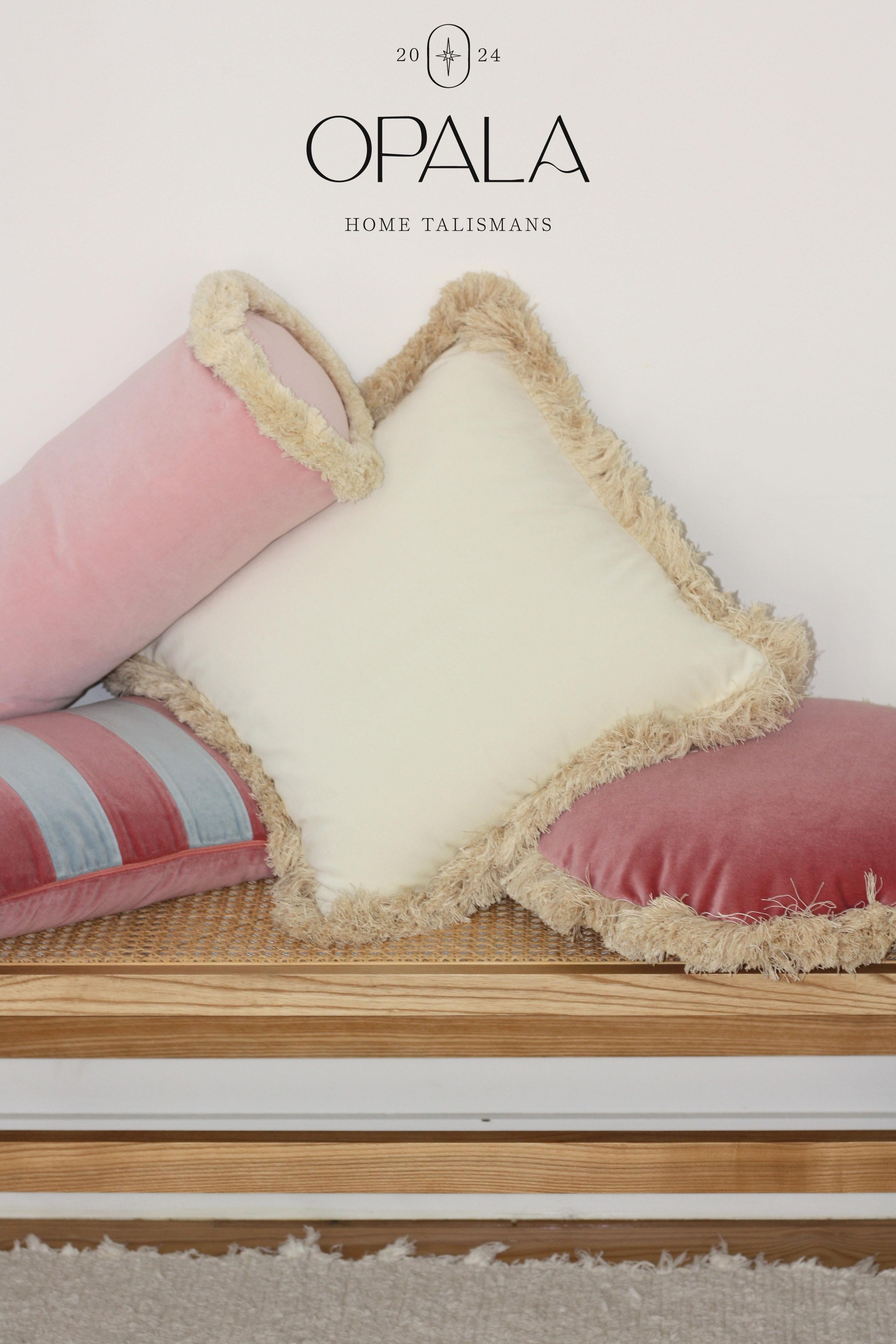 Moderno DAISY Rose rosa - Set di 2 cuscini rotondi in velluto di cotone fatti a mano in vendita