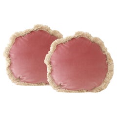 DAISY Rose Pink- Set aus 2 handgefertigten runden Kissen aus Baumwollsamt