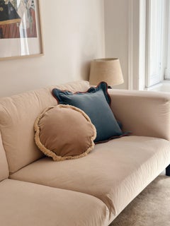Daisy Round Petrol Blue Velvet Deluxe Handmade Decorative Pillow