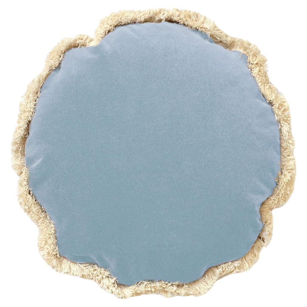 Gänseblümchen-Dekokissen aus rundem blauem Samt Deluxe, handgefertigt