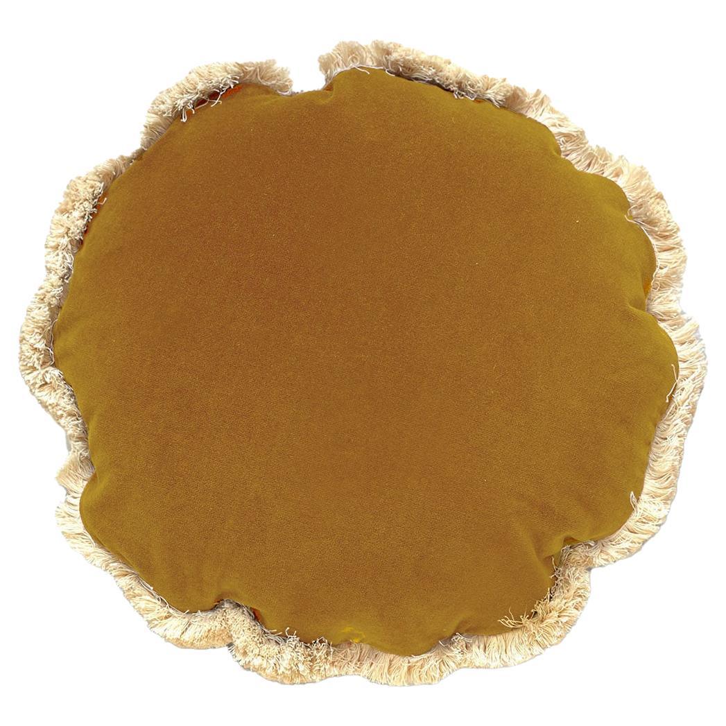 Daisy Round Curry Yellow Velvet Deluxe Handmade Decorative Pillow