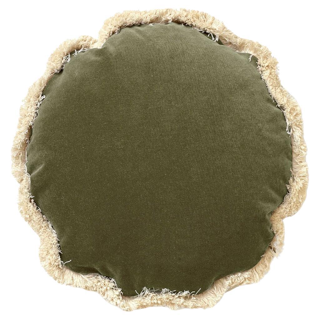 Daisy Round Dry Green Velvet Deluxe Handmade Dekokissen