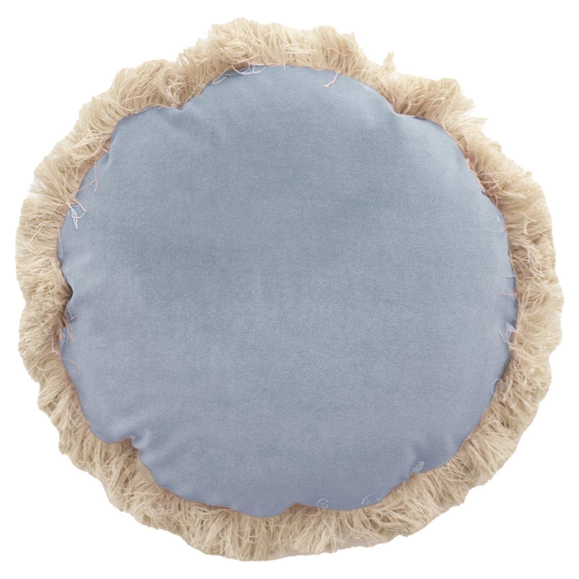 Oreiller décoratif Daisy Round Long fringe Blue Velvet Deluxe Handmade