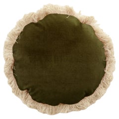 Cuscino decorativo fatto a mano in velluto verde secco con frangia lunga a margherita