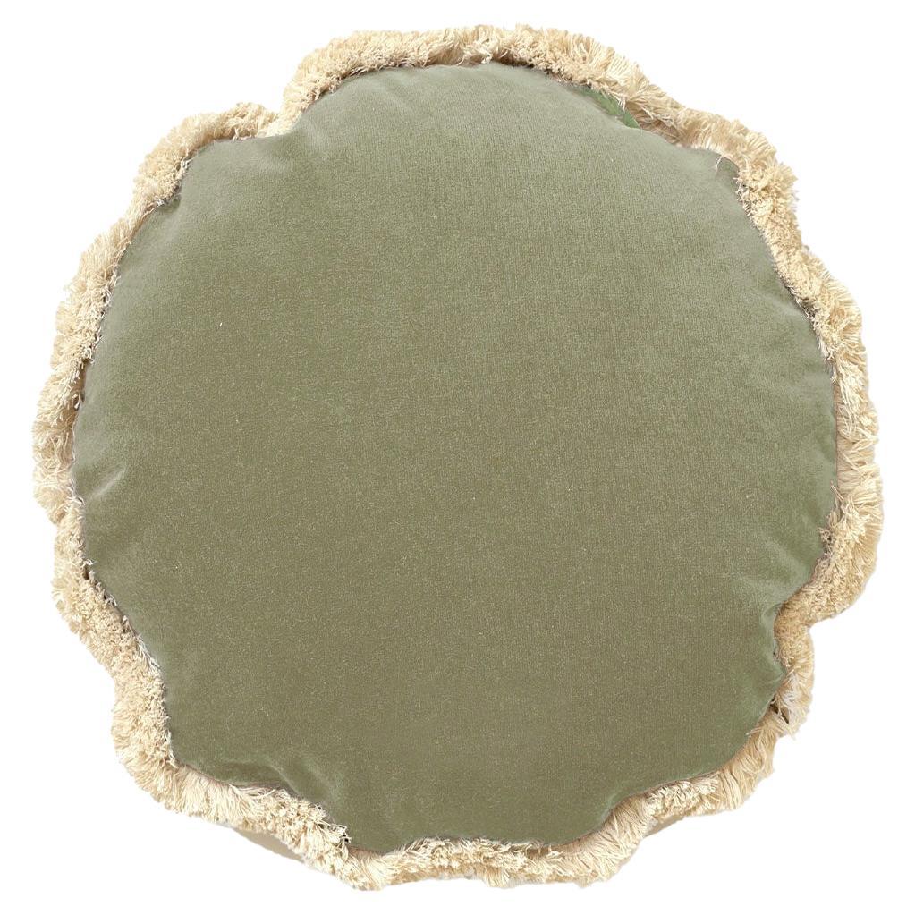 Cuscino decorativo Daisy rotondo in velluto verde Greene & Greene Deluxe fatto a mano in vendita