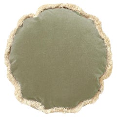 Daisy Round Stone Green Velvet Deluxe Handmade Decorative Pillow
