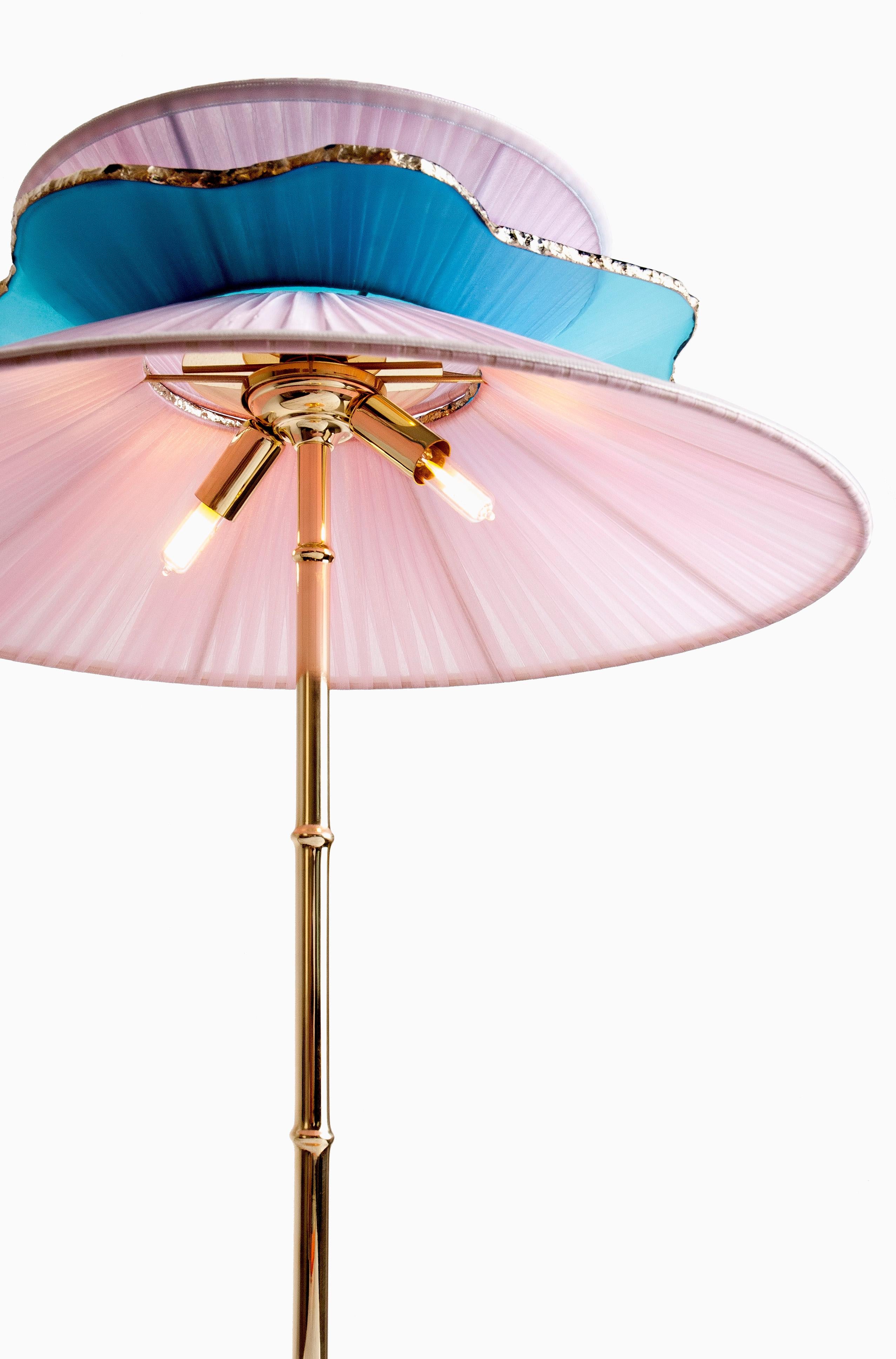  Daisy contemporary standing lamp, silk lampshade, silvered glass necklace, brass 7