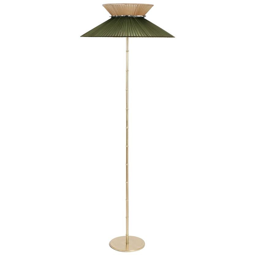 "Daisy" contemporary Standing Lamp Brass, bicolor Silk, Silvered Glass clover