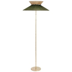 "Daisy" contemporary Standing Lamp60 Brass, pine-gold Silk, SilveredGlass clover