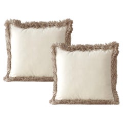 Gänseblümchen taupe Fransen Satz von 2 Samt Deluxe Handmade dekorative Kissen