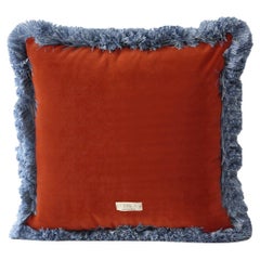 Daisy Terracota Velvet Deluxe Handmade Decorative Cushion with blue fringe