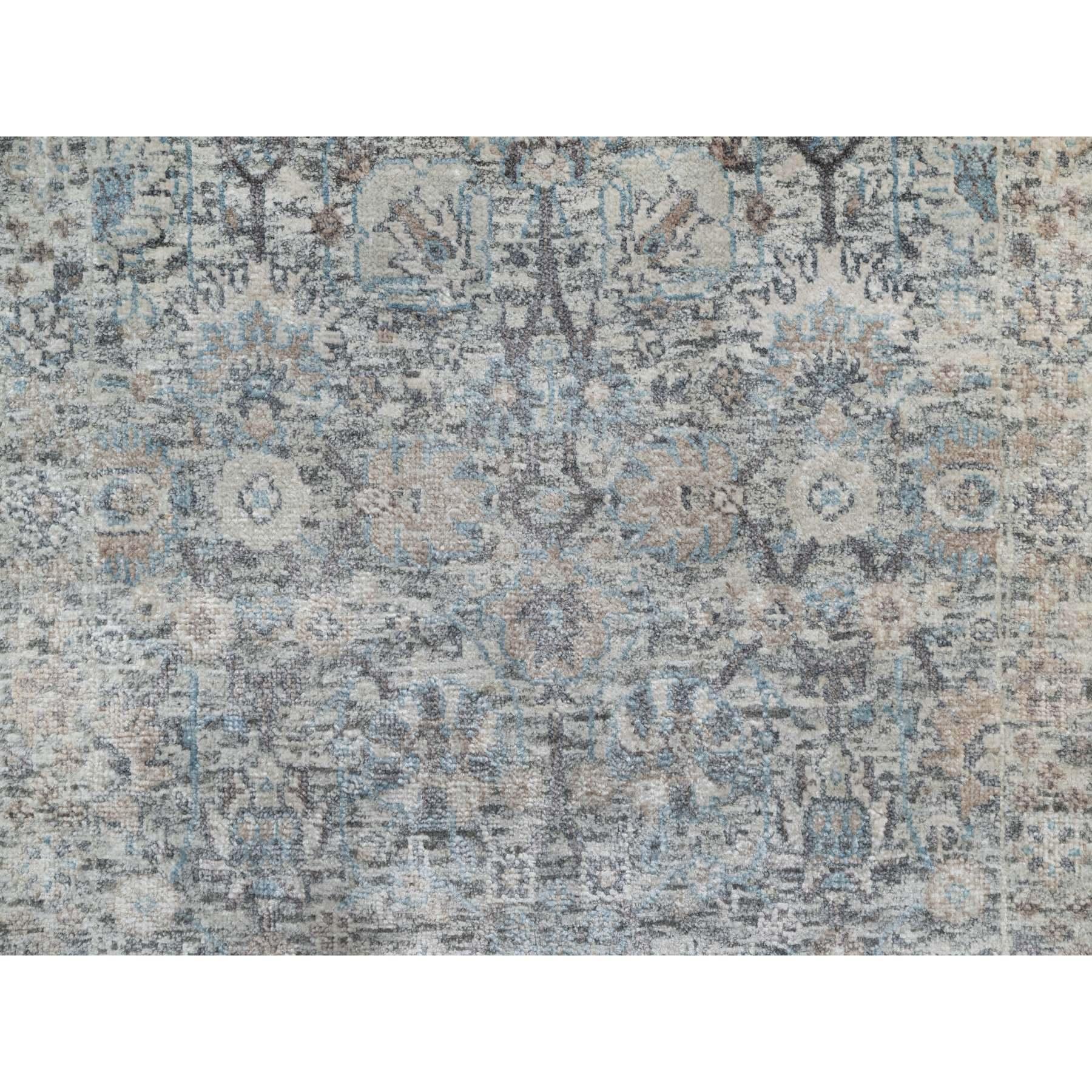 Noué à la main Tapis de course noué à la main Daisy White Sickle Leaf Design Silk & Wool 2'7