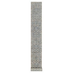 Daisy White Sickle Leaf Design Silk & Wool Hand Knotted Runner Rug 2'7" x 25'9"