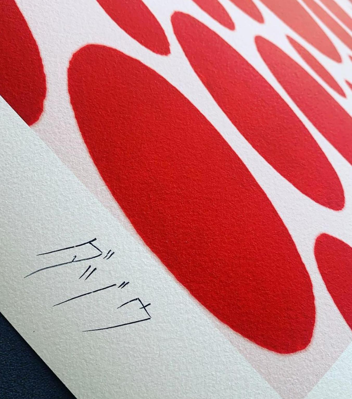 Tribute to Yayoi Kusama, Pop Art, Limited Edition 1/30 signed - Red Print by Dajiù