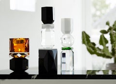 Portacandele in cristallo Dakota scolpito a mano Contemporaneo in cristallo