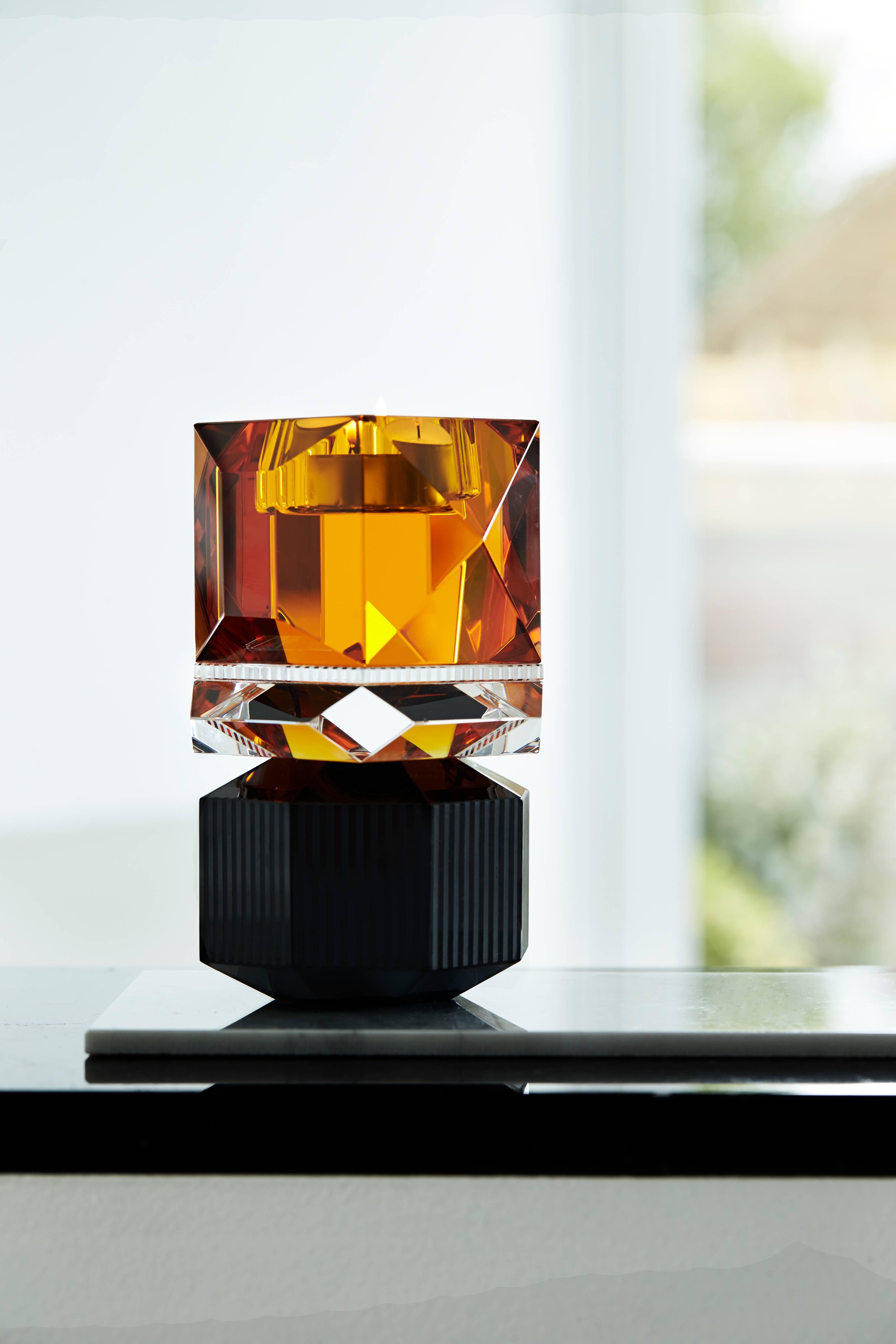 Dakota Crystal Candle Holder Handsculpted Contemporary Crystal For Sale 4