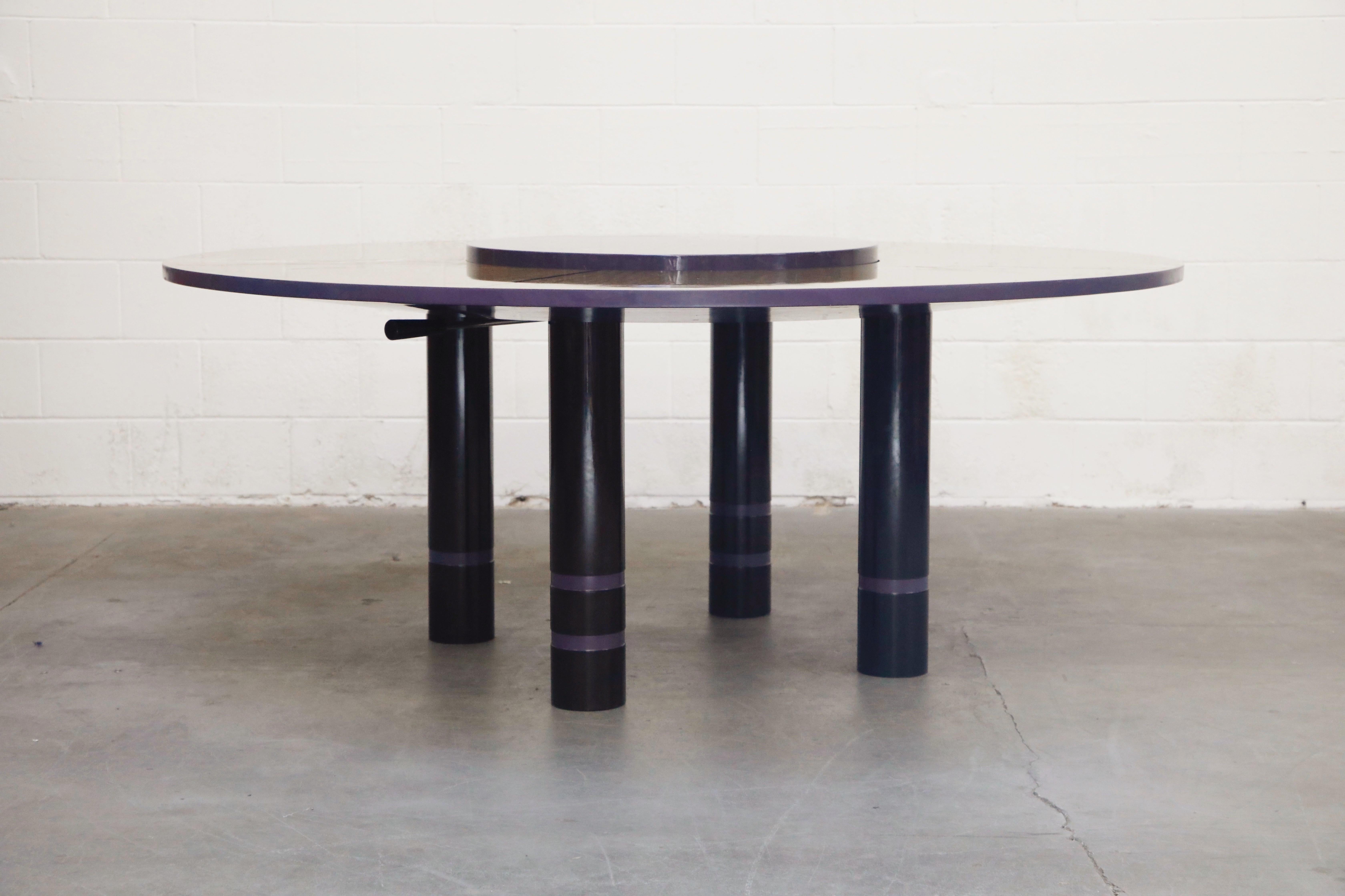 Lacquered Dakota Jackson African Satinwood Postmodern Convertible Lazy-Susan Dining Table