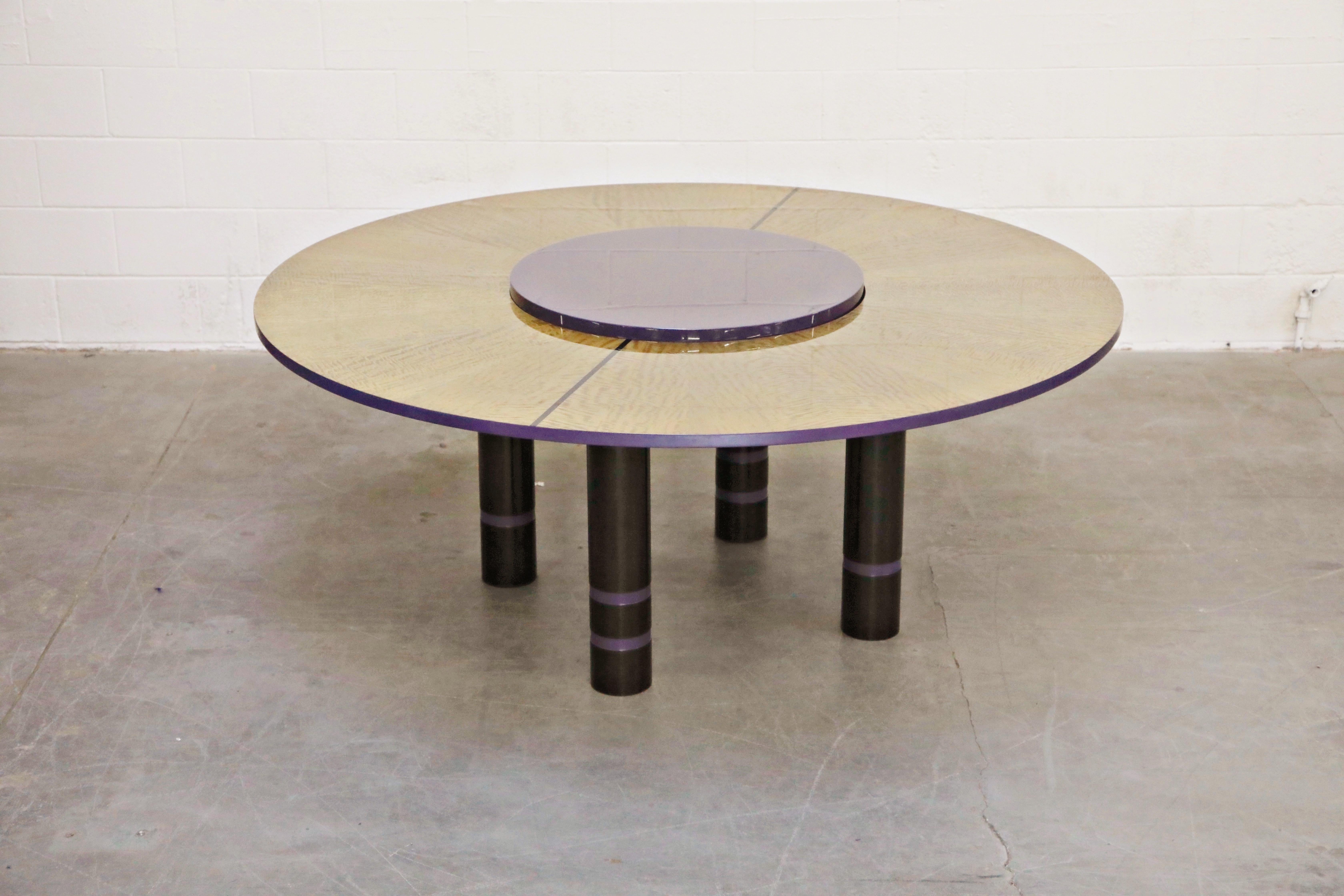 Dakota Jackson African Satinwood Postmodern Convertible Lazy-Susan Dining Table In Good Condition In Los Angeles, CA