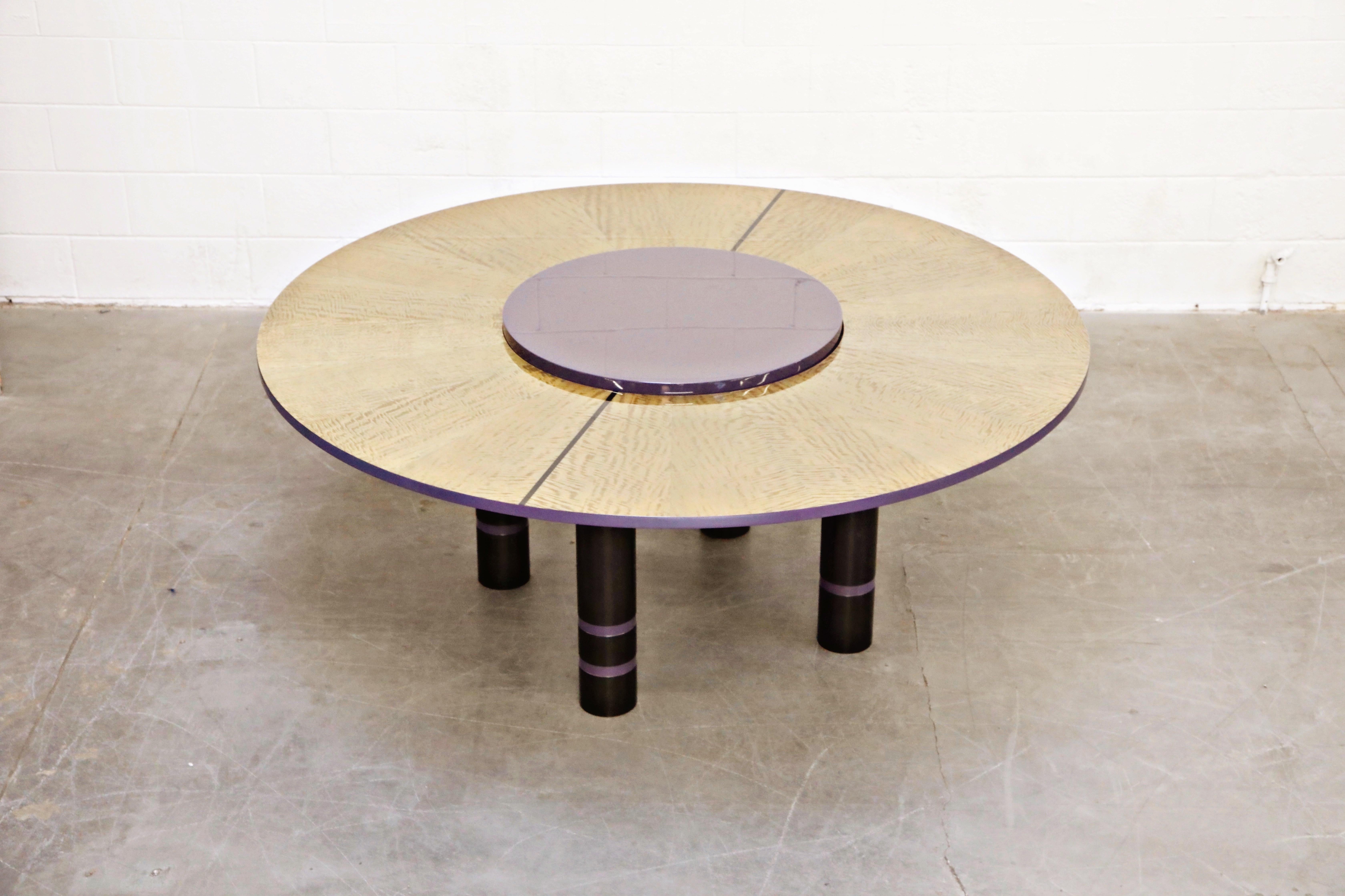 Late 20th Century Dakota Jackson African Satinwood Postmodern Convertible Lazy-Susan Dining Table