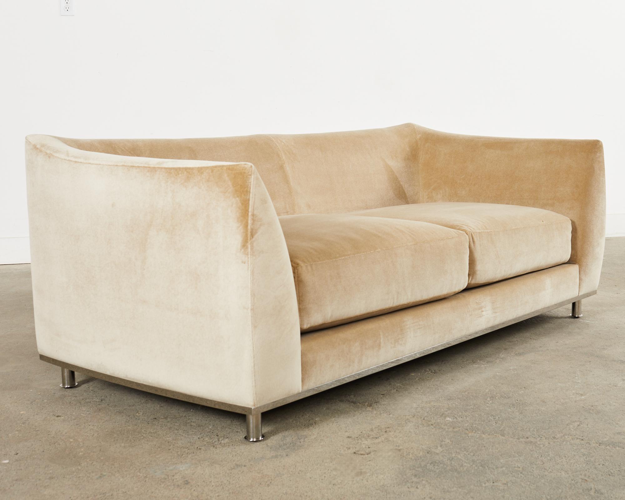 Modern Dakota Jackson Camel Mohair Iko Downs Sofa Settee For Sale