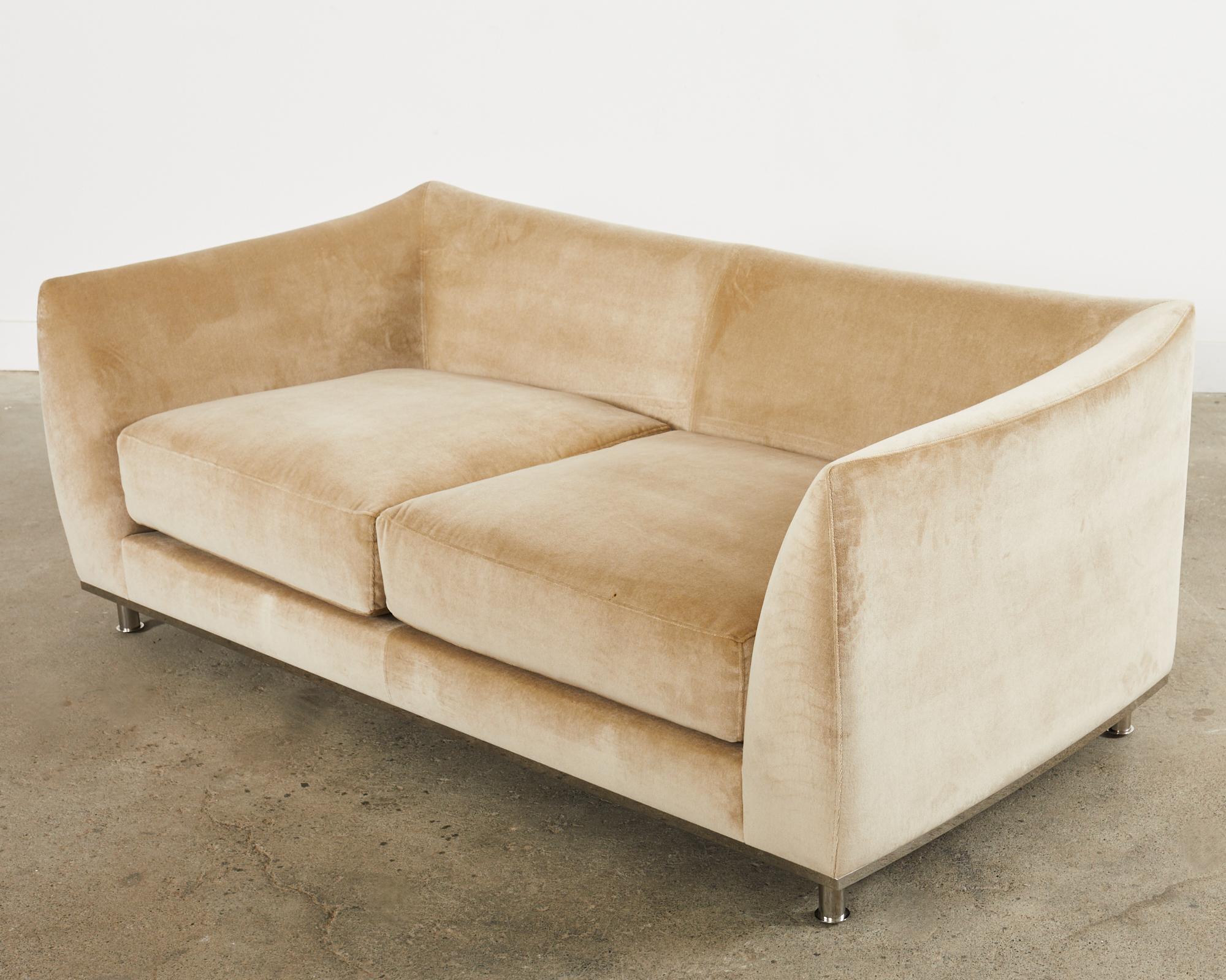 Hand-Crafted Dakota Jackson Camel Mohair Iko Downs Sofa Settee
