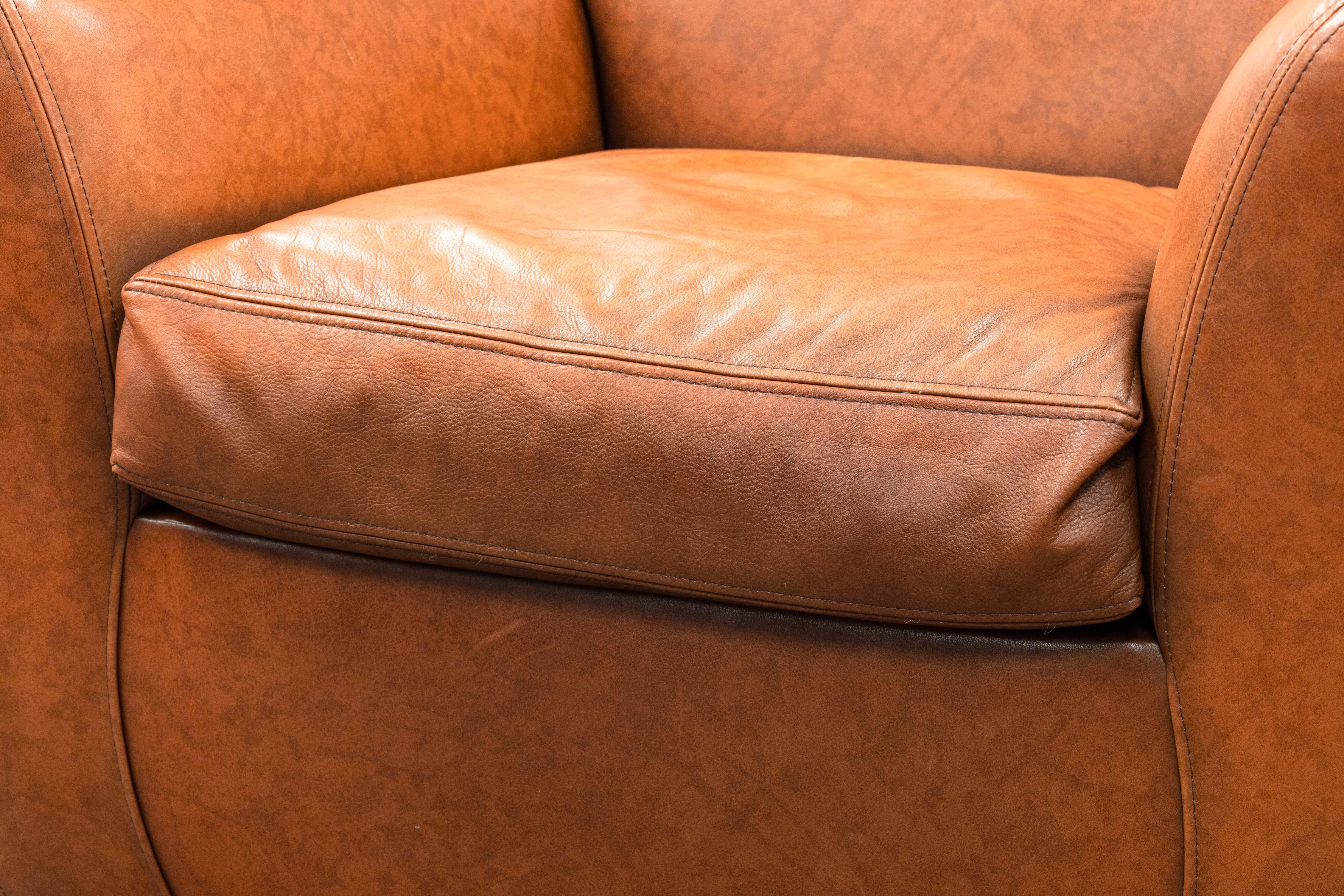 Dakota Jackson Ke-Zu 1980s Leather Club Accent Armchair and Matching Ottoman 5