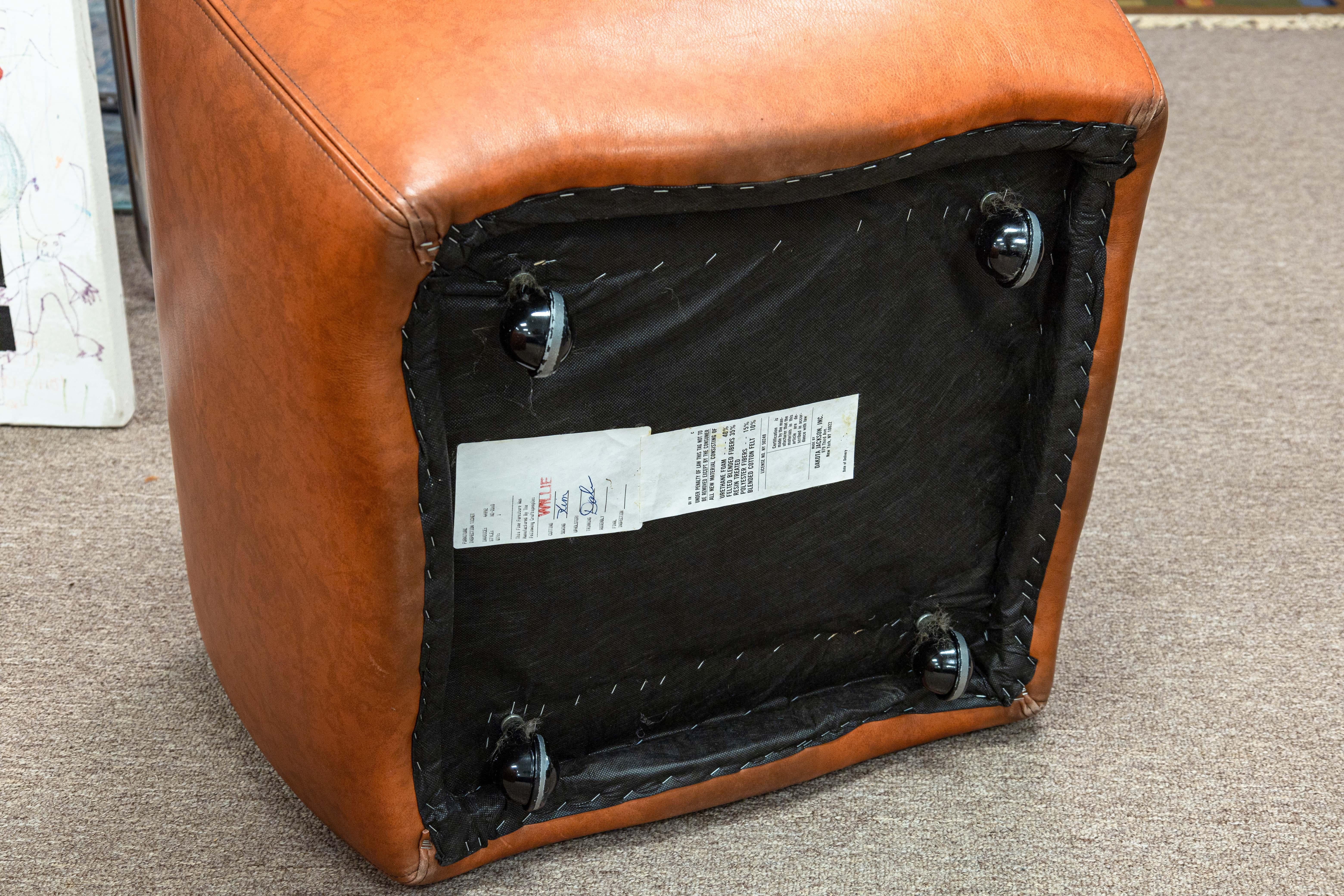 Dakota Jackson Ke-Zu 1980s Leather Club Accent Armchair and Matching Ottoman 9