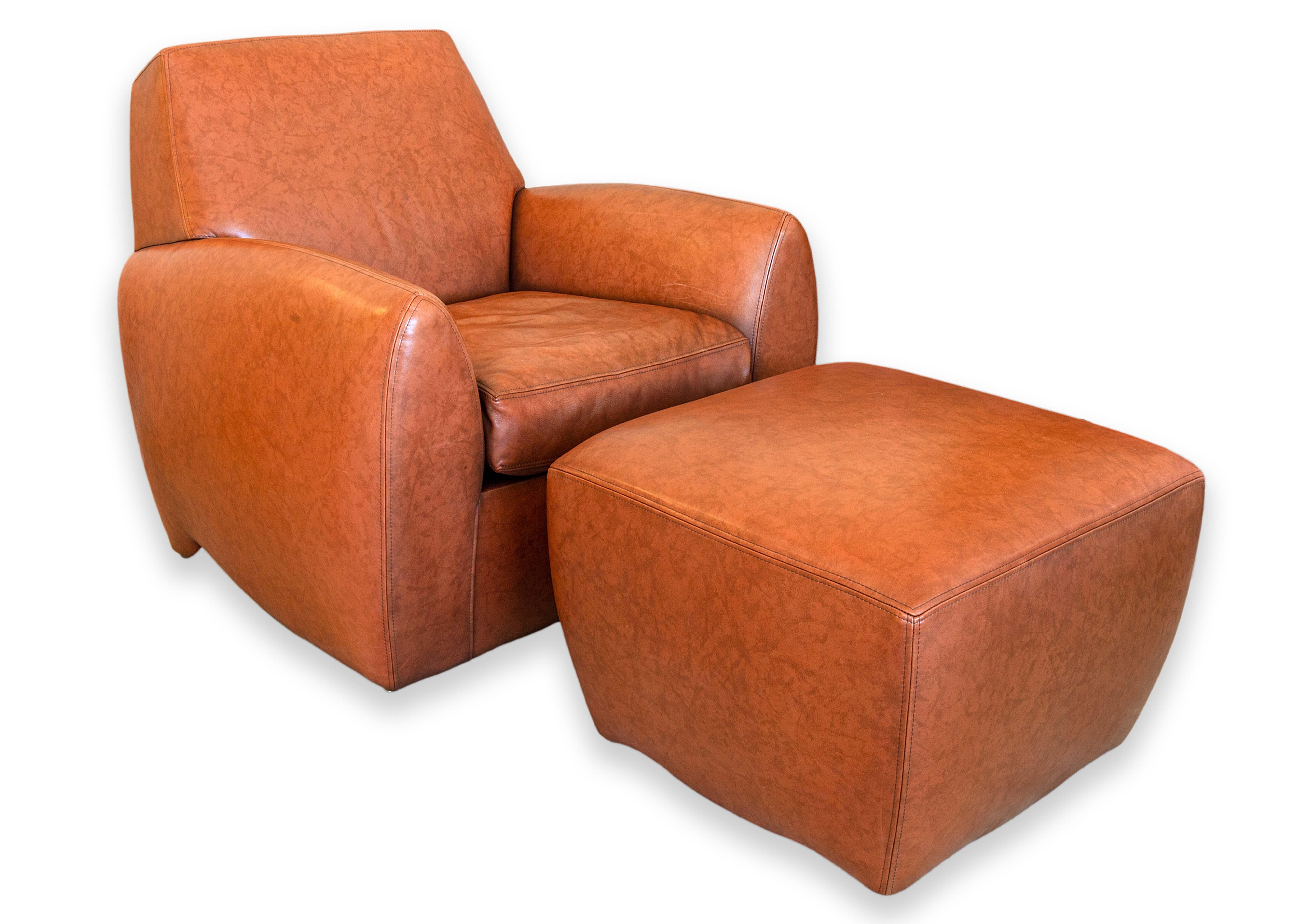 Dakota Jackson Ke-Zu 1980s Leather Club Accent Armchair and Matching Ottoman 10