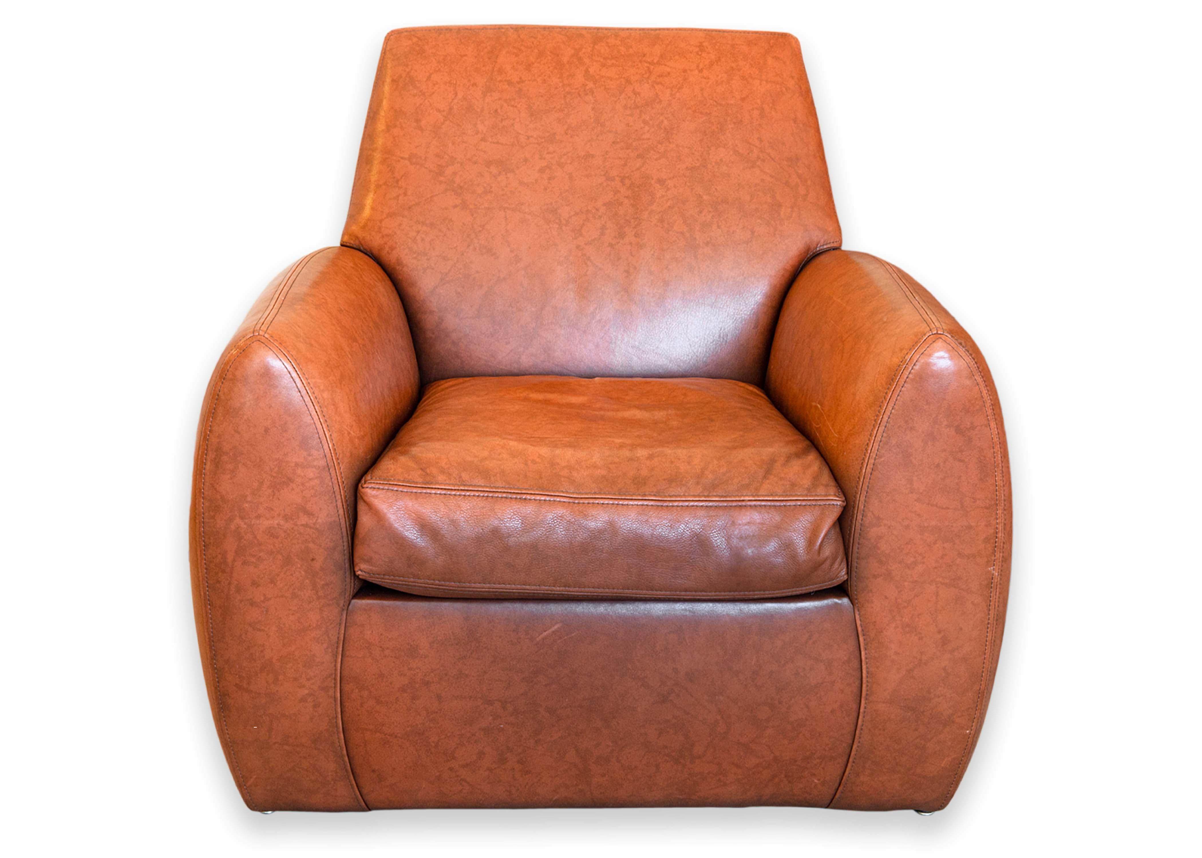 Unknown Dakota Jackson Ke-Zu 1980s Leather Club Accent Armchair and Matching Ottoman