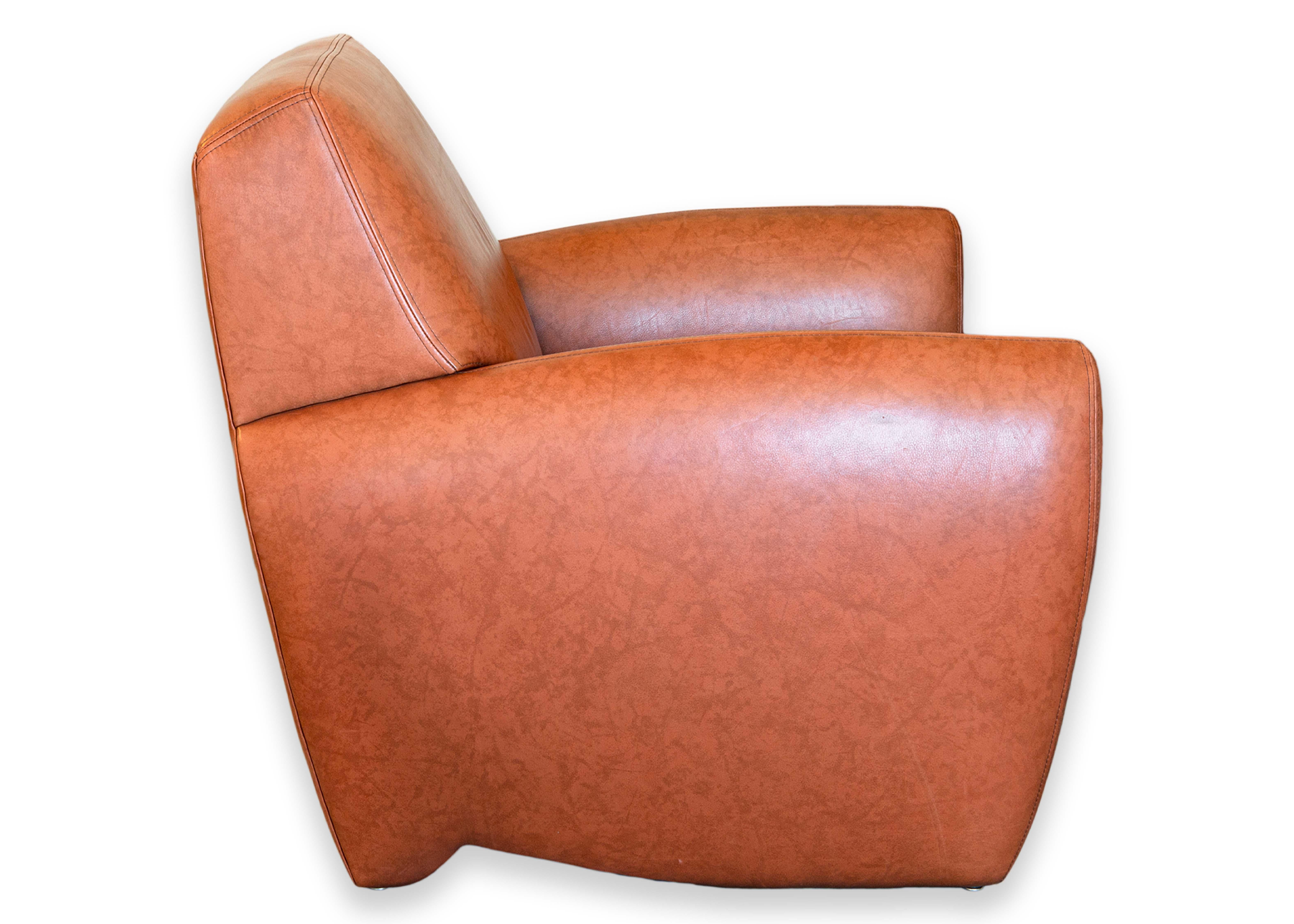 Dakota Jackson Ke-Zu 1980s Leather Club Accent Armchair and Matching Ottoman In Good Condition In Keego Harbor, MI