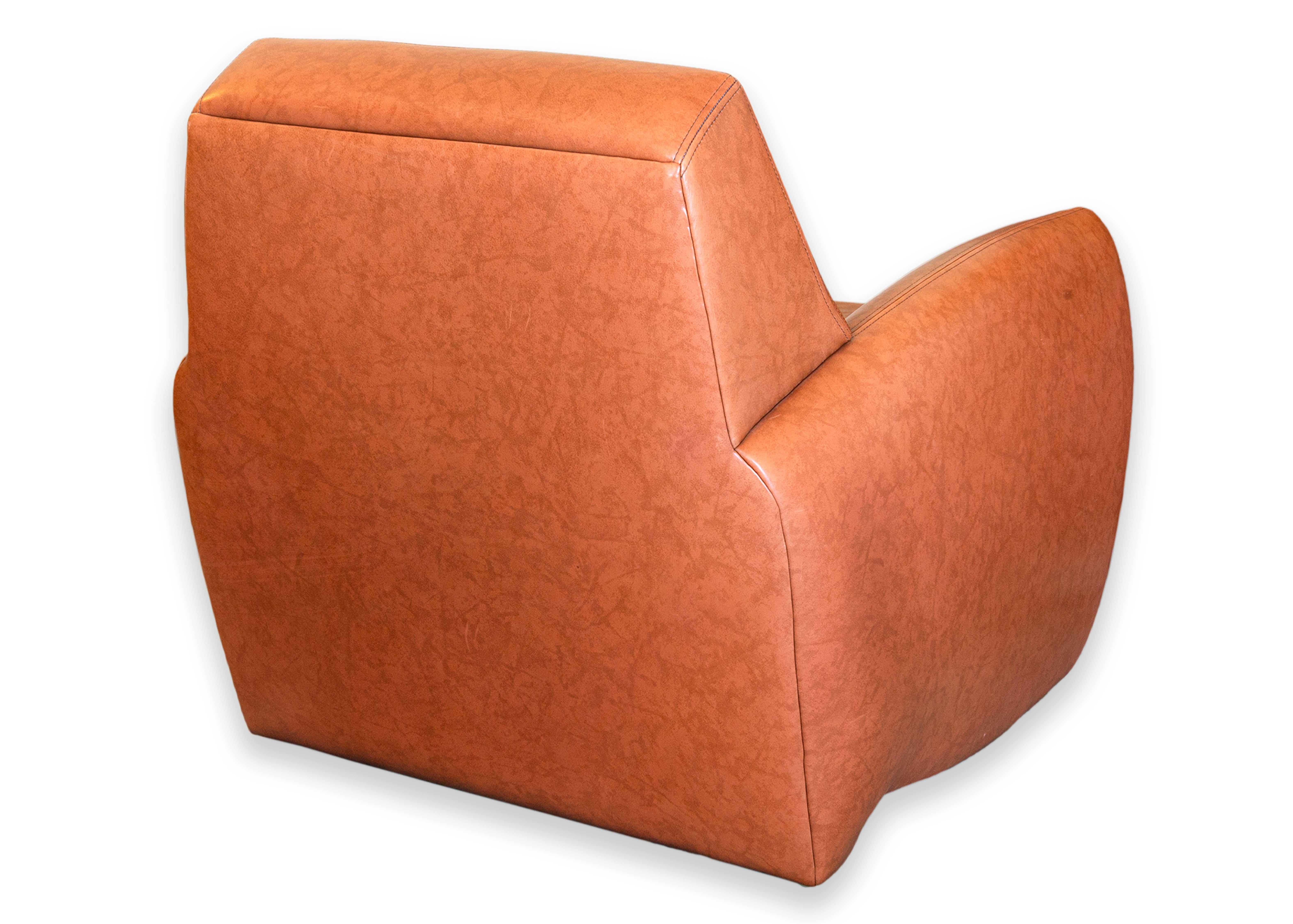 Late 20th Century Dakota Jackson Ke-Zu 1980s Leather Club Accent Armchair and Matching Ottoman