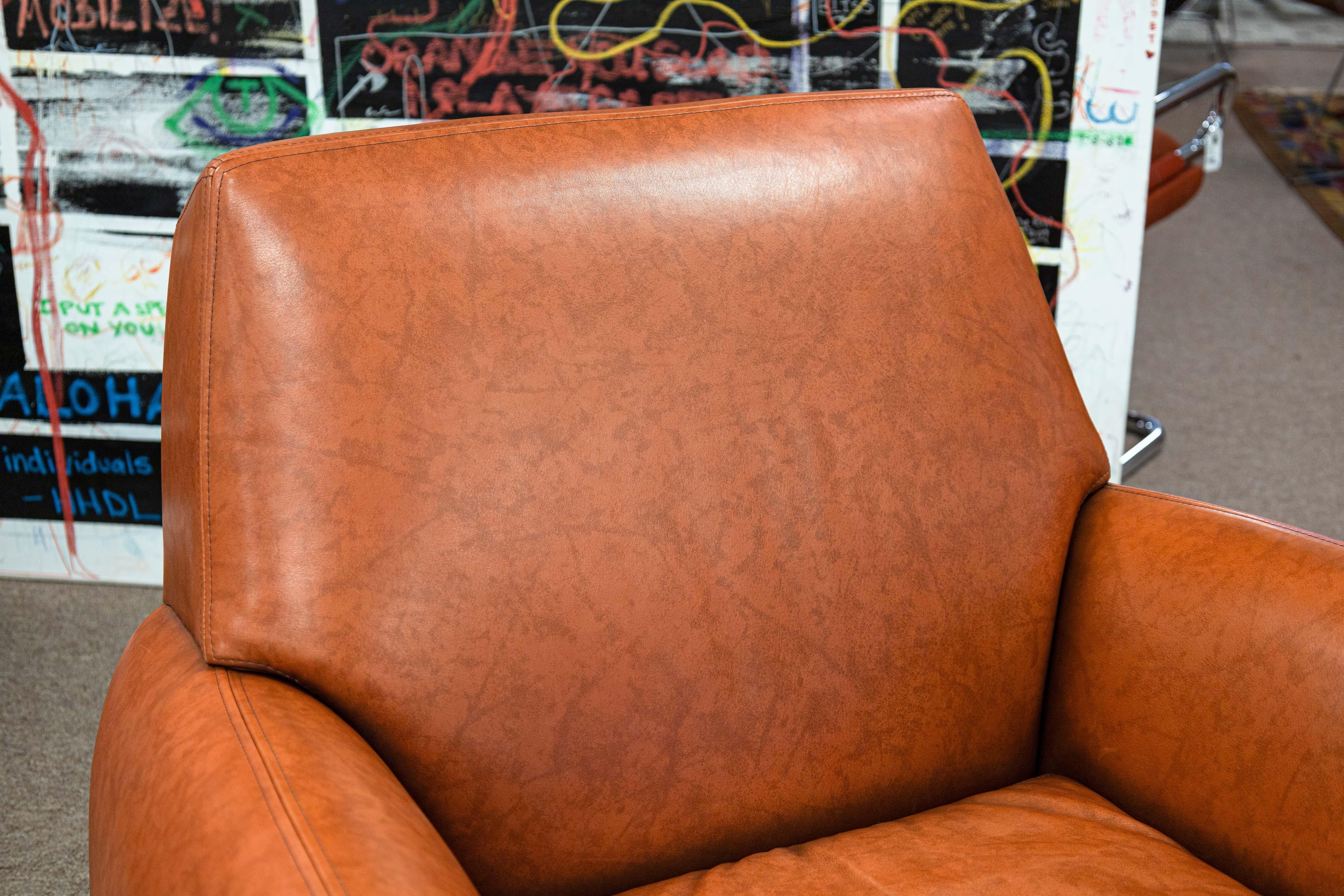 Dakota Jackson Ke-Zu 1980s Leather Club Accent Armchair and Matching Ottoman 1