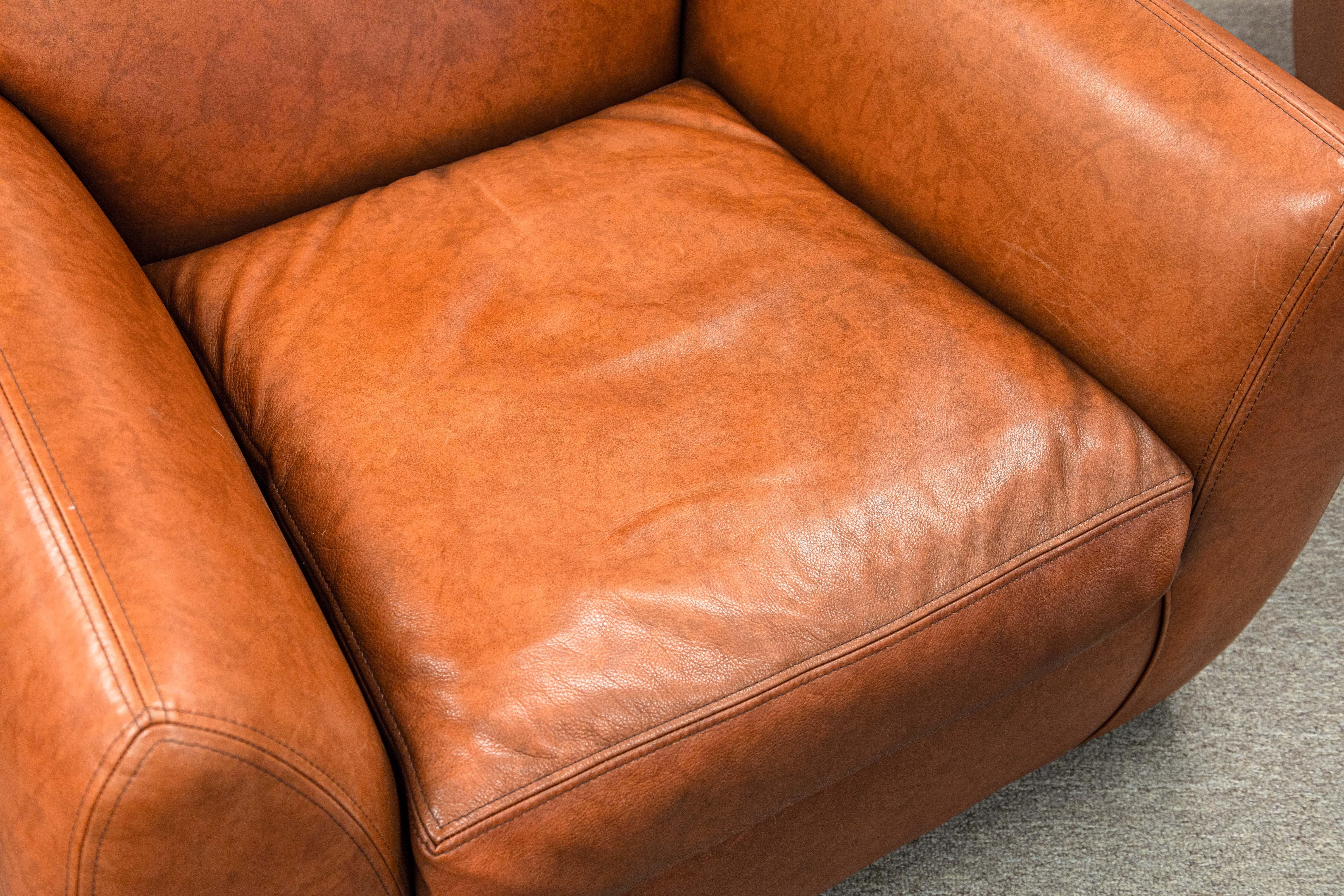 Dakota Jackson Ke-Zu 1980s Leather Club Accent Armchair and Matching Ottoman 2