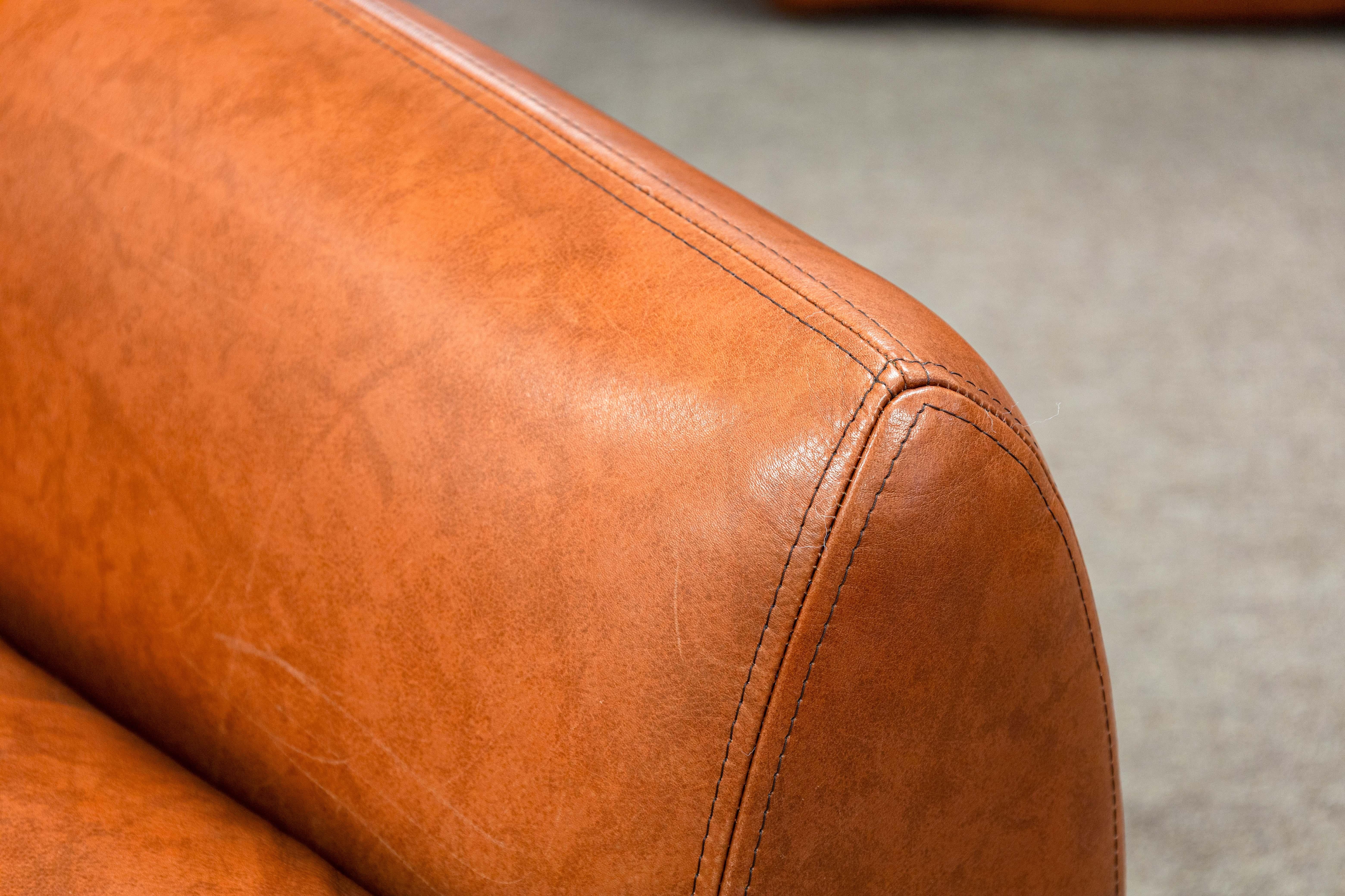 Dakota Jackson Ke-Zu 1980s Leather Club Accent Armchair and Matching Ottoman 3