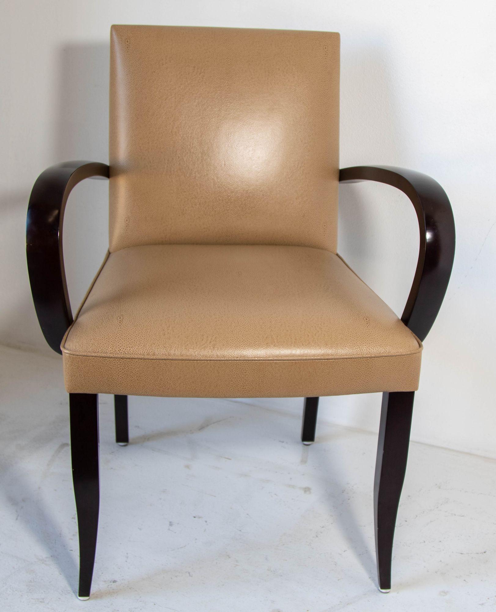 Dakota Jackson Leather Club PFM Art Deco Style Bridge Armchair.
Dakota Jackson PFM armchair in the manner of 1920s art deco bridge chairs.
The first chair to become a permanent fixture in the Dakota Jackson line, the PFM was inspired by the Paris