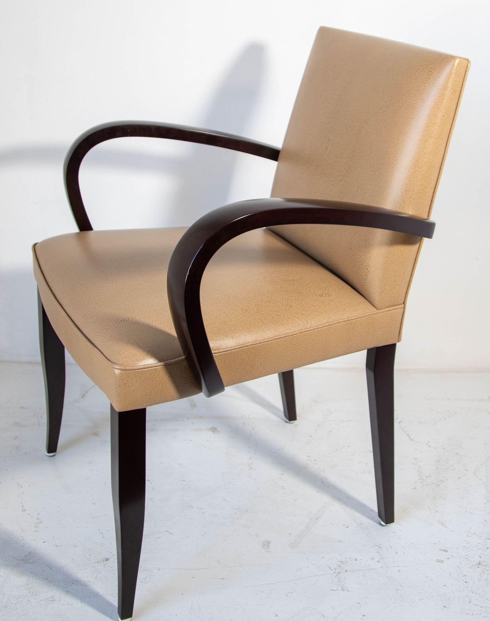 Wood Dakota Jackson Leather Club Art Deco Style PFM Armchair For Sale