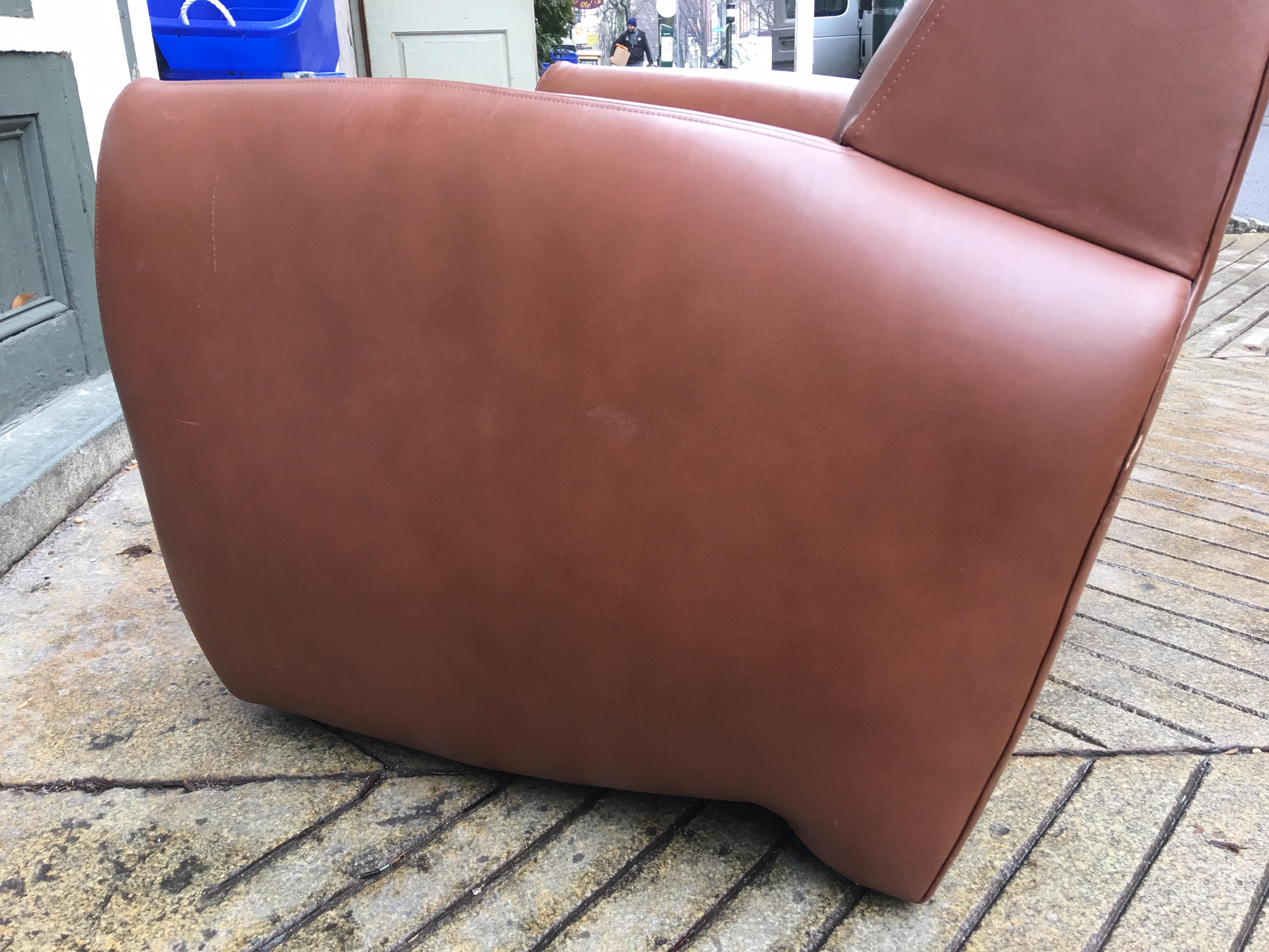 Modern Dakota Jackson Leather Ke-Zu Swivel Club Chair and Ottoman, 1988