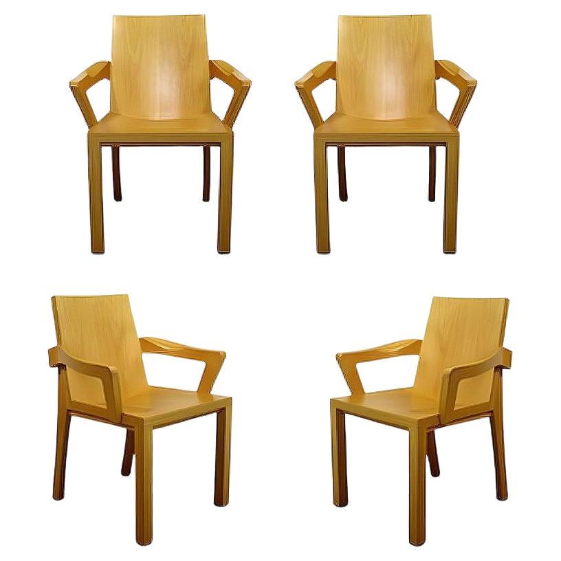 Dakota Jackson Maple Wood "Library" armchairs, Set of Four