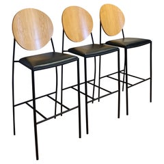 Dakota Jackson Vik-ter II Maple and Black Cushioned Bar Stools - Set of 3