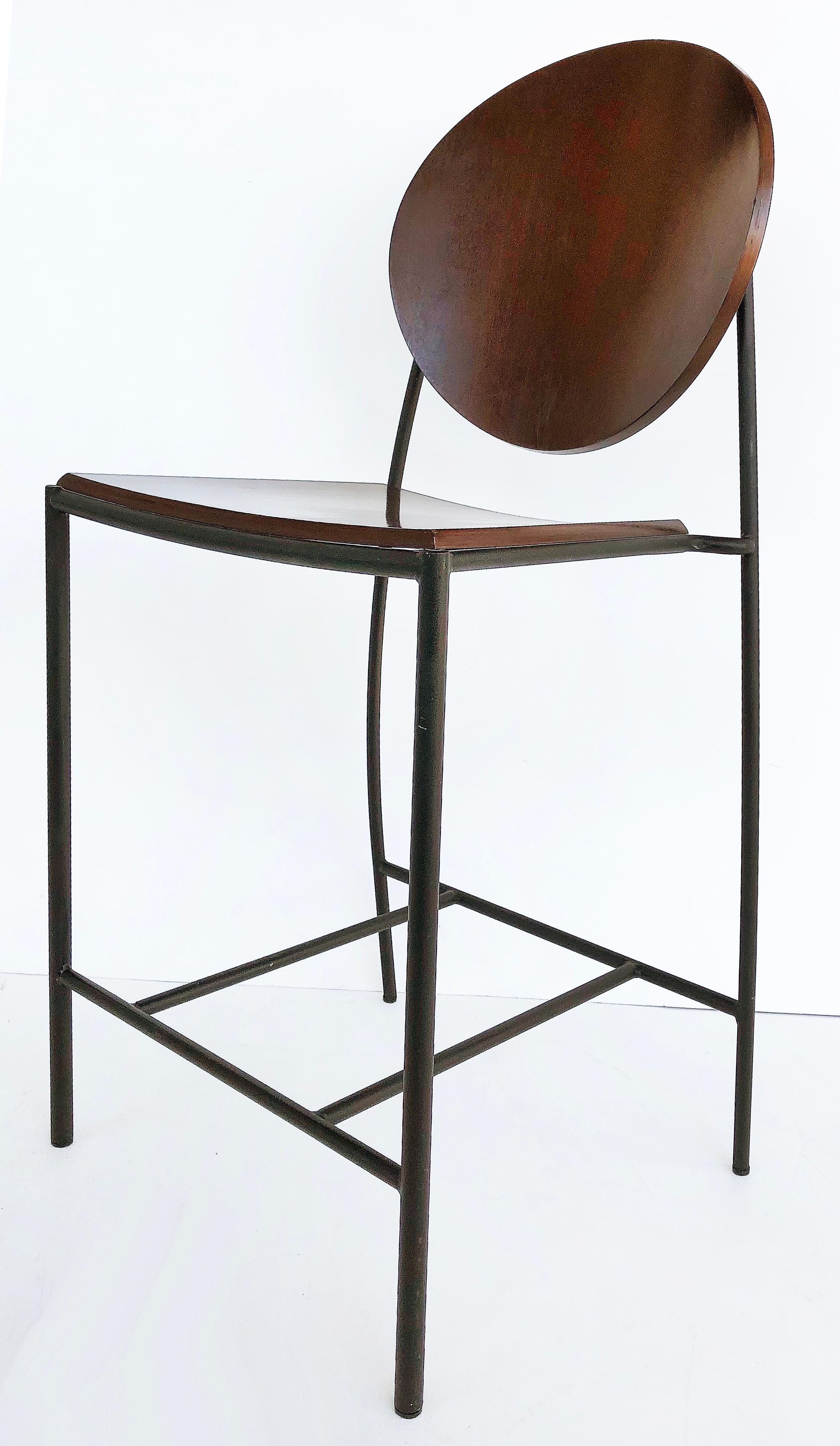 Dakota Jackson vik-tor 2 wood / iron counter stools, set of 3

Offered for sale is a set of three Dakota Jackson 