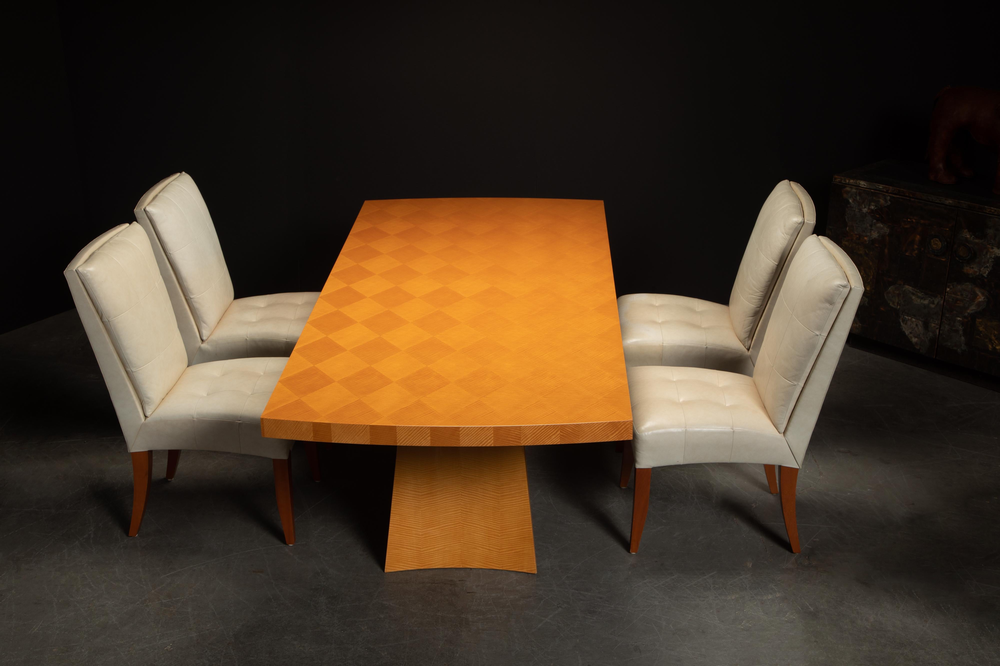 American Dakota Jackson 'Wonder' Exotic Wood Dining Table with Six 'Puff' Chairs, Signed For Sale
