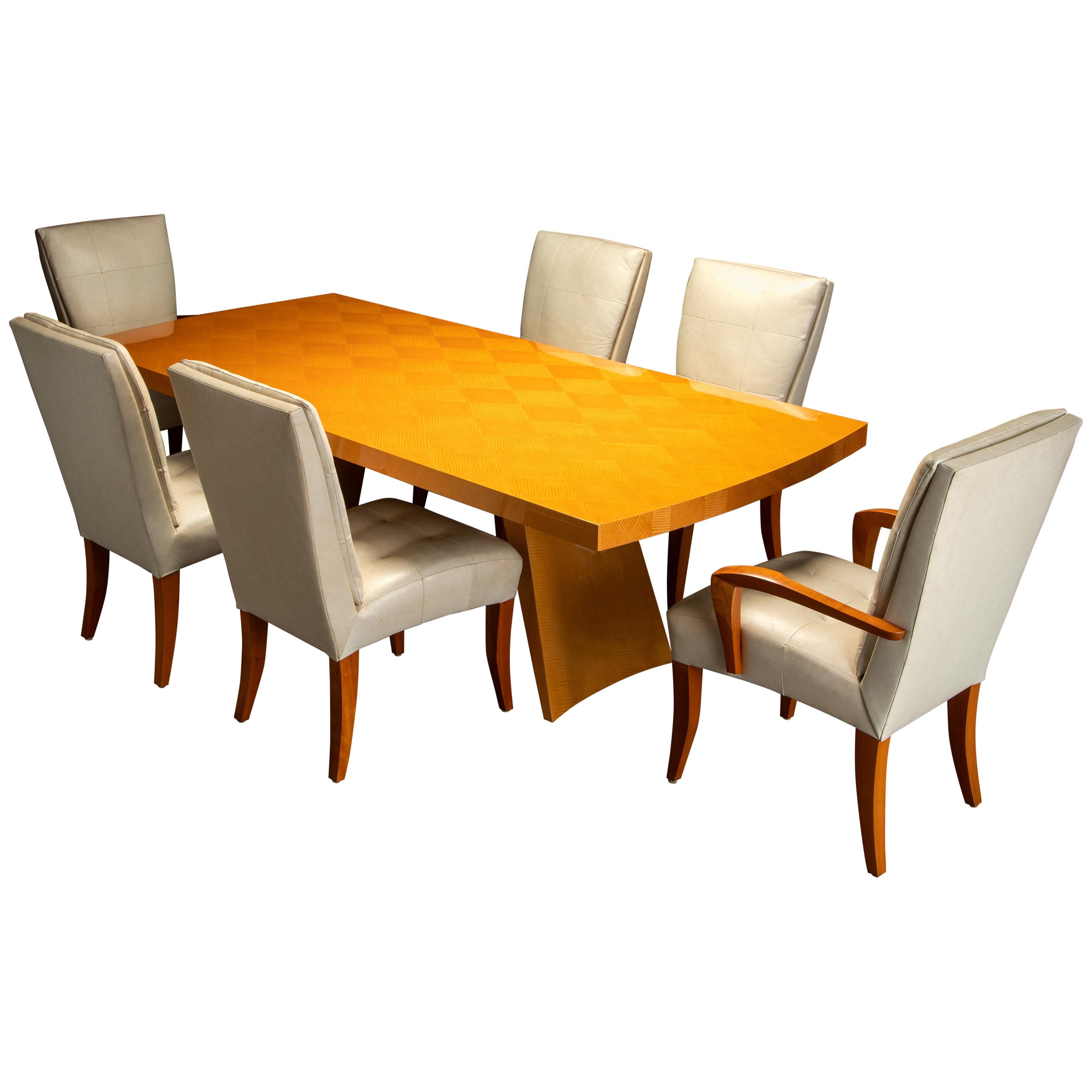 Dakota Jackson 'Wonder' Exotic Wood Dining Table with Six 'Puff' Chairs,  Signed For Sale at 1stDibs